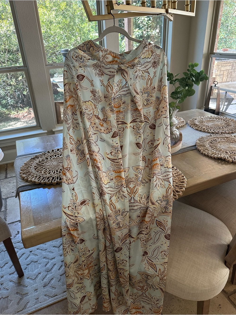 Aakaa Cream Maxi Dress with Tan and Brown Paisley Print